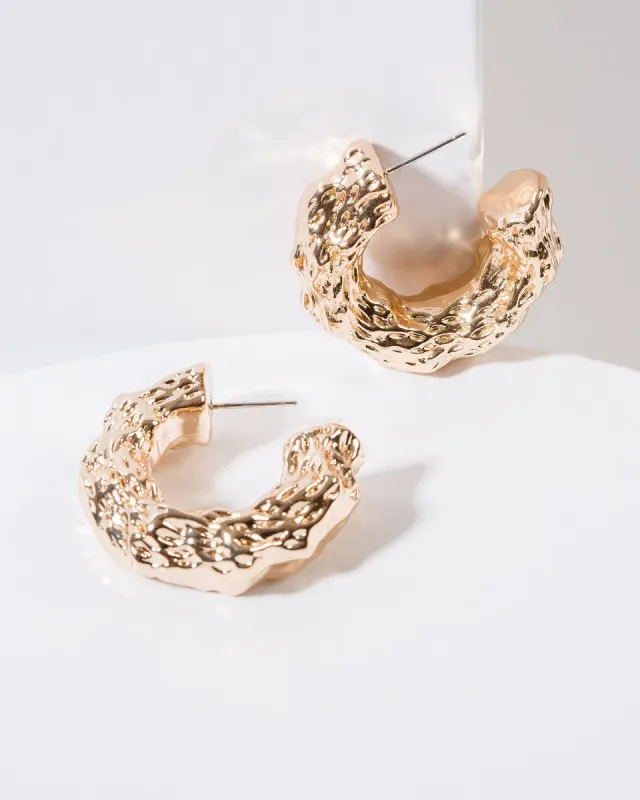 Gold Textured Chunky Hoop Earrings sold by Collete Hayman