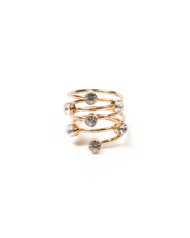 Crystal Gold Tone Encrusted Spiral Ring - Medium sold by Collete Hayman