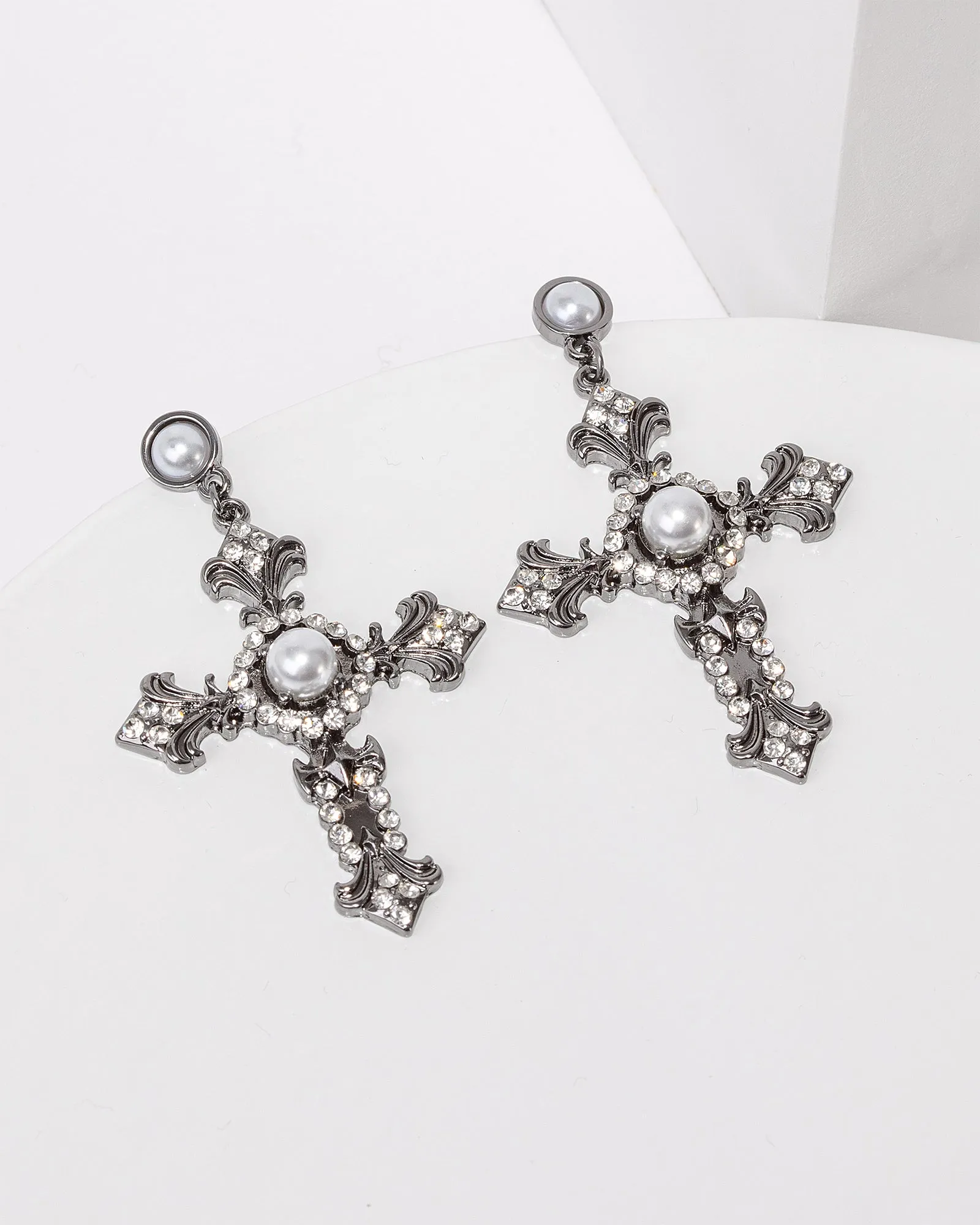 Grey Pearl Cross Earrings sold by Collete Hayman