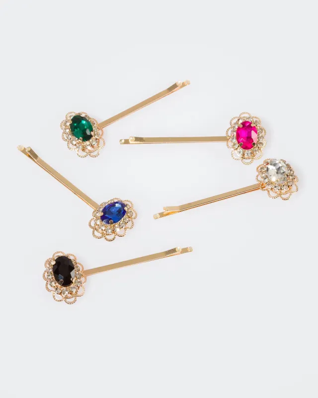 Multi Colour 5 Pack Statement Crystal Hair Slide sold by Collete Hayman