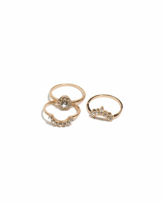 Crystal Gold Tone Round Diamante Crown Rings - Large sold by Collete Hayman
