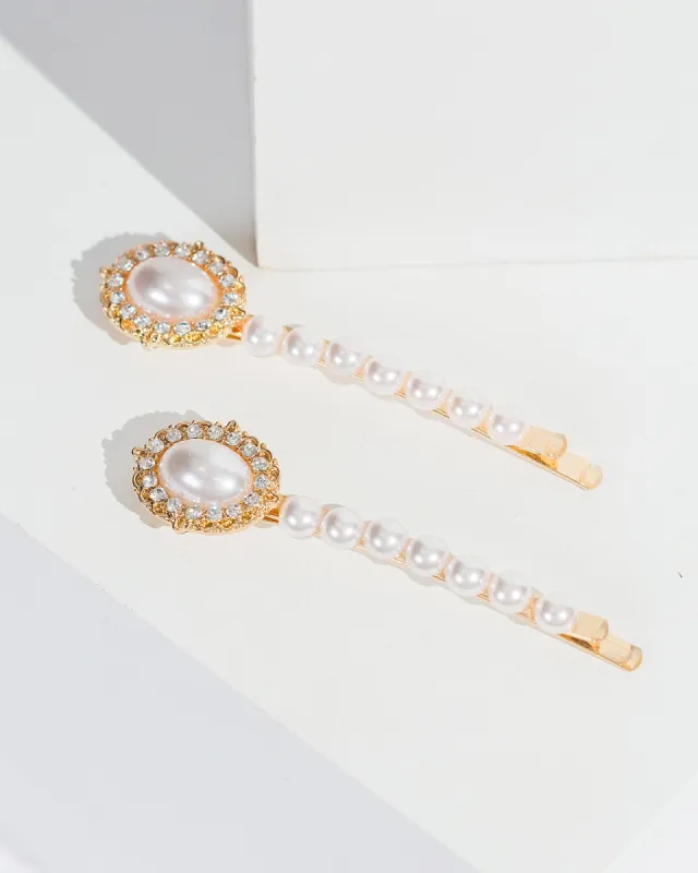 Pearl 2 Pack Oval Pearl Hair Slides sold by Collete Hayman