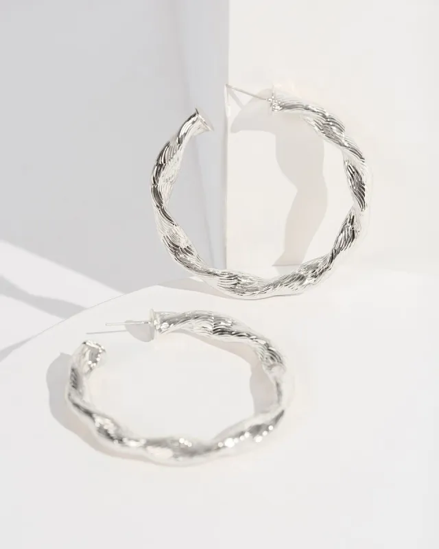 Silver Textured Twisted Hoops Earrings sold by Collete Hayman