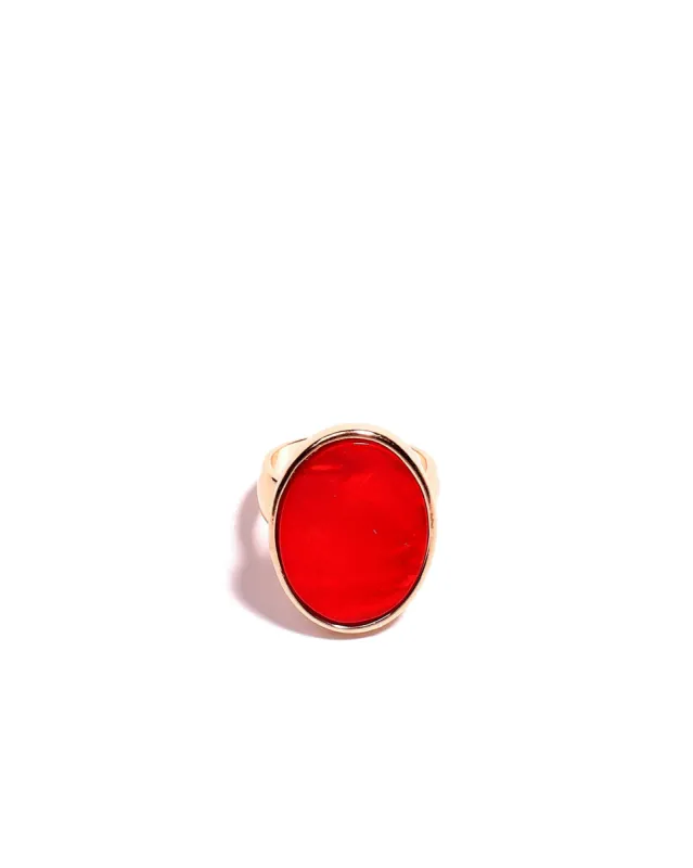 Blood Orange Gold Tone Oval Stone Cocktail Ring - Medium sold by Collete Hayman
