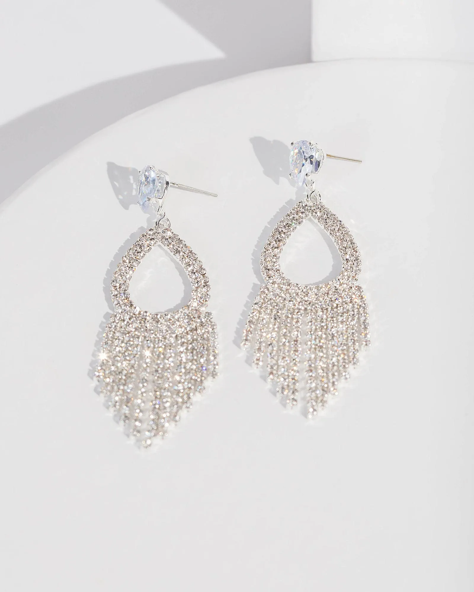 Silver Crystal Drop Tassel Earrings sold by Collete Hayman