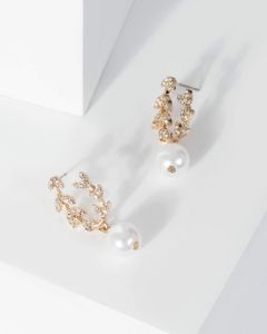 Gold Pave Leaf Pearl Earrings sold by Collete Hayman