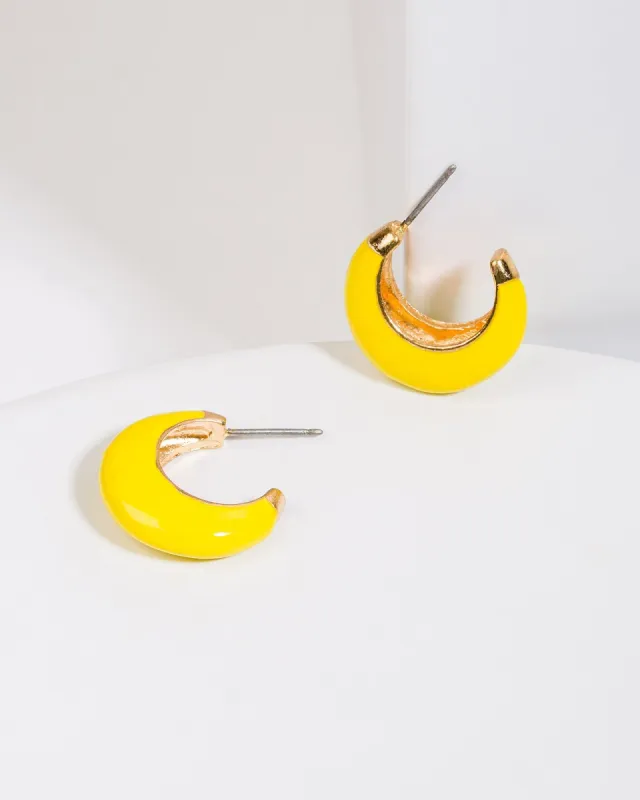 Yellow Covered Metal Huggie Hoop Earrings sold by Collete Hayman
