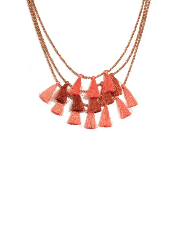 Coral Gold Tone Three Layered Tassel Necklace sold by Collete Hayman