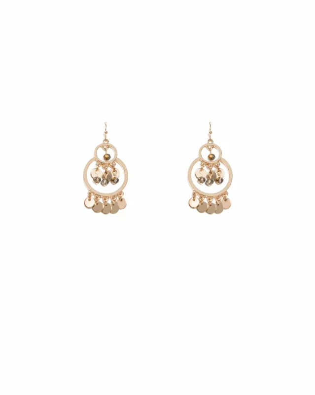 Gold Tone Disc Charm Circles Drop Earrings sold by Collete Hayman
