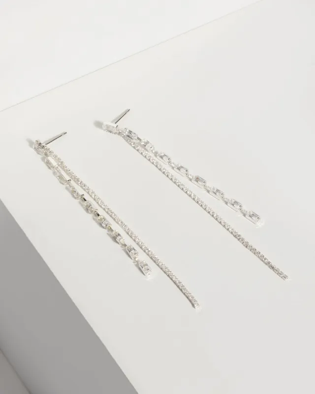 Silver Multi Chain Cubic Zirconia Drop Earrings sold by Collete Hayman