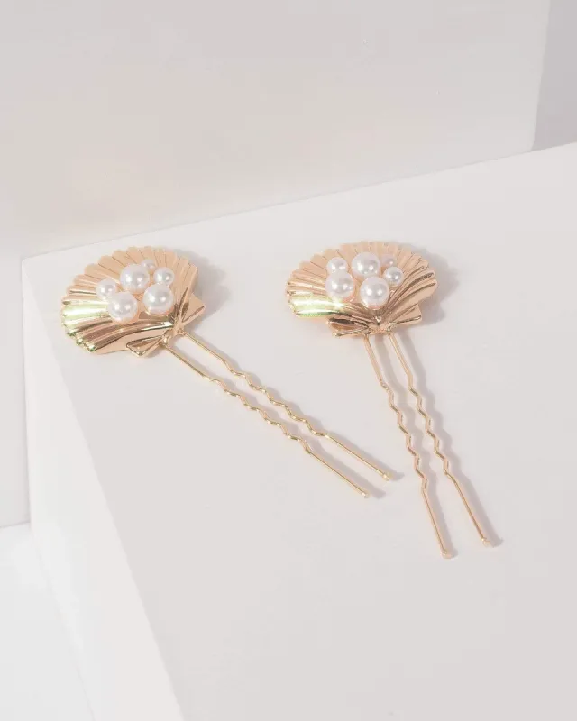 Gold Pearl And Beach Pendant Hair Pin sold by Collete Hayman