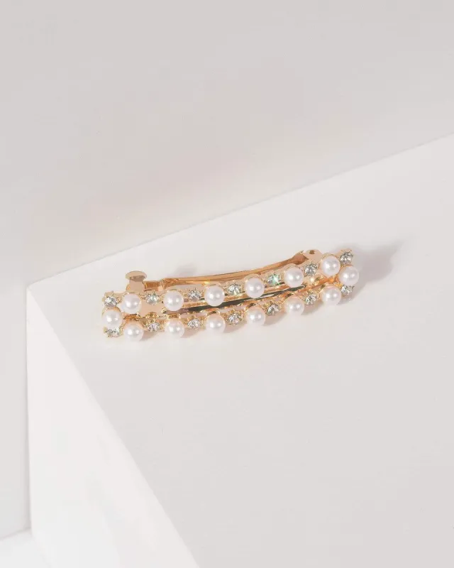 Long Rectangle Pearl Diamante Hair Clip sold by Collete Hayman
