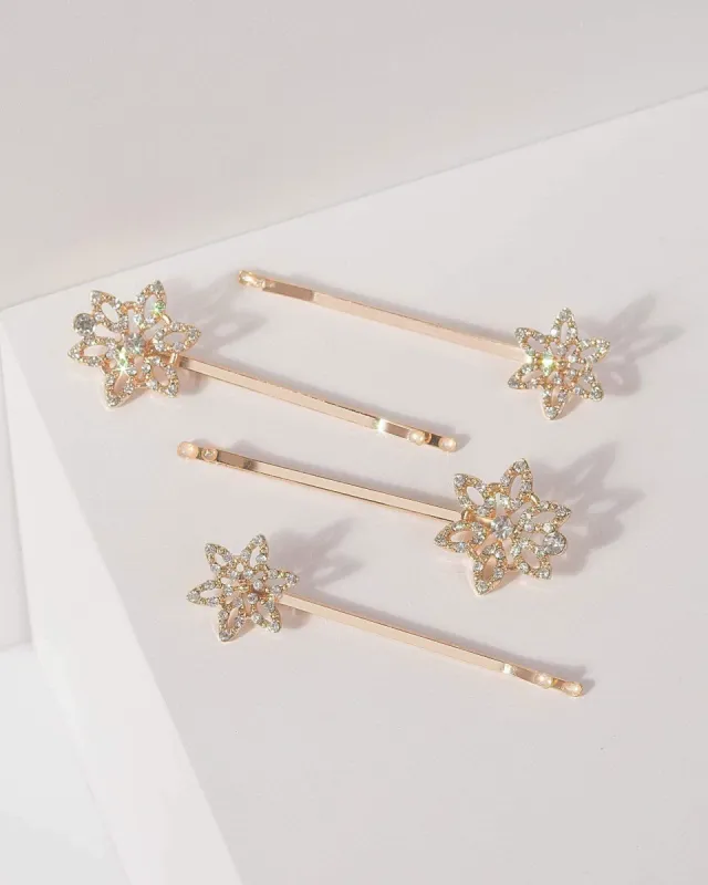 4 Pack Small And Large Diamante Flower Hair Clip sold by Collete Hayman