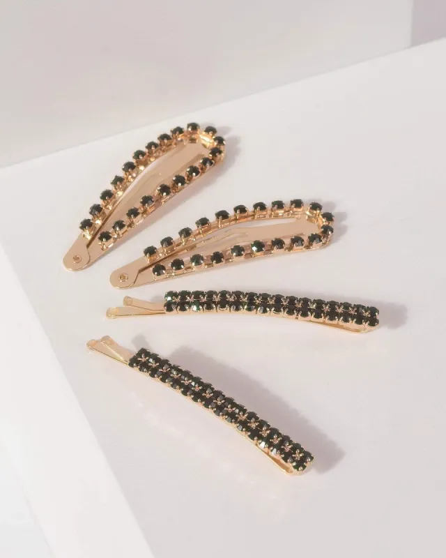 Black 4 Pack Crystal Variety Clips made by Collete Hayman