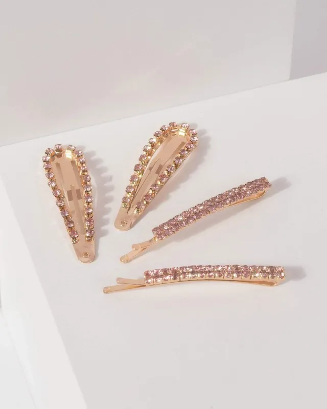 Pink 4 Pack Crystal Variety Clips made by Collete Hayman