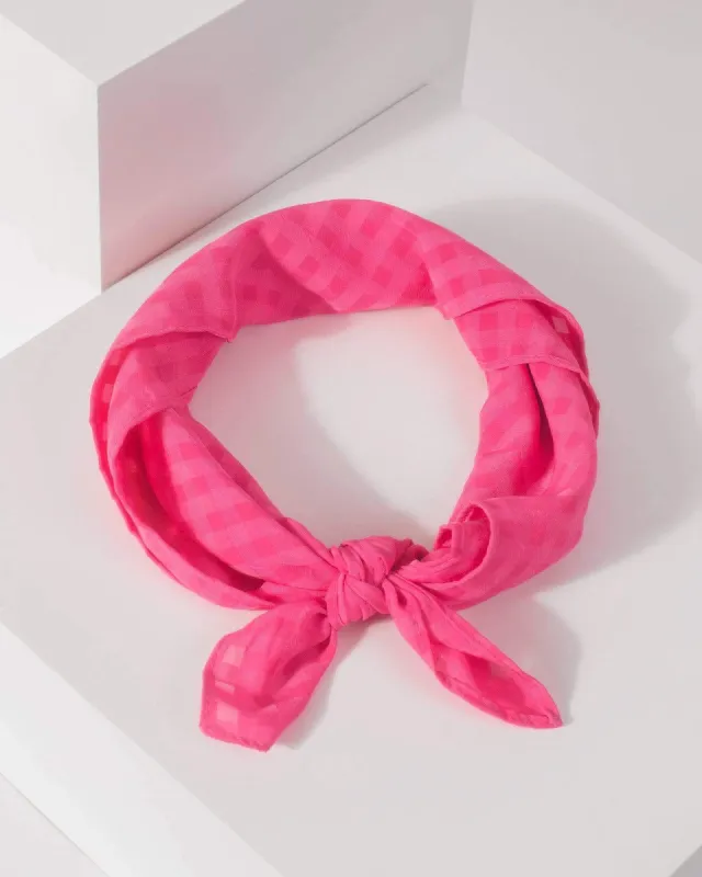 Hot Pink Check Detail Fabric Hair Tie made by Collete Hayman