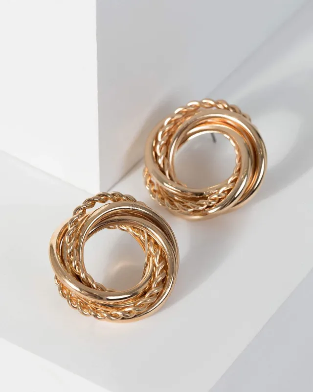 Gold Plain And Rope Detail Stud Earrings sold by Collete Hayman