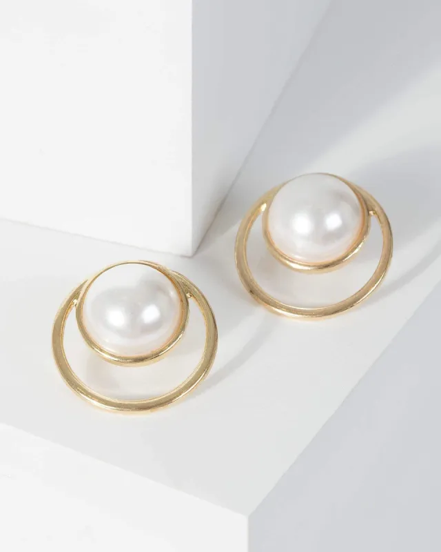 Gold Large Pearl Detail Earrings sold by Collete Hayman