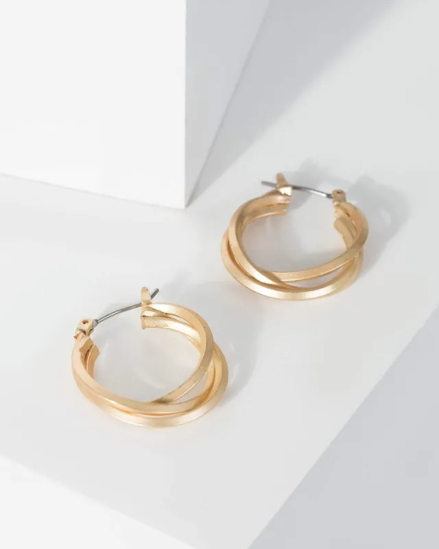 Gold Matte Crossover Detail Hoop Earrings sold by Collete Hayman