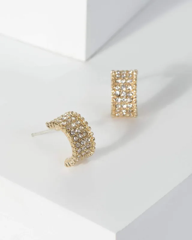 Gold Multi Diamante Detail Half Hoop Earrings sold by Collete Hayman