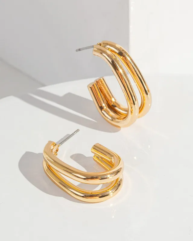 Gold Two Row Oval Hoop Earrings sold by Collete Hayman
