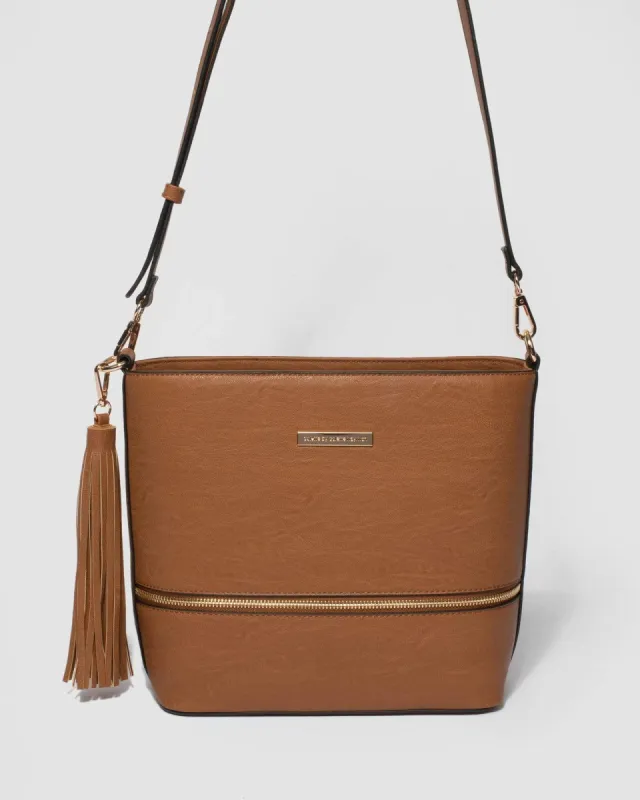 Tan Pia Tassel Medium Crossbody Bag sold by Collete Hayman