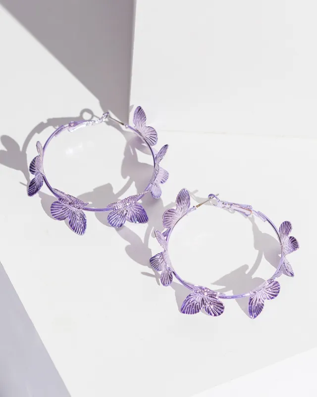 Purple Butterfly Hoop Earrings sold by Collete Hayman
