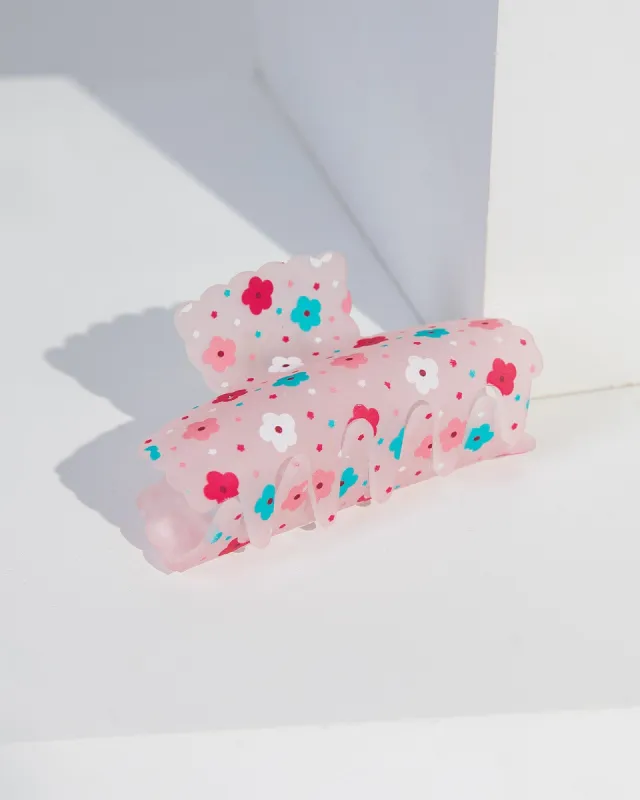 Pink Flower Print Rectangle Claw Clip sold by Collete Hayman