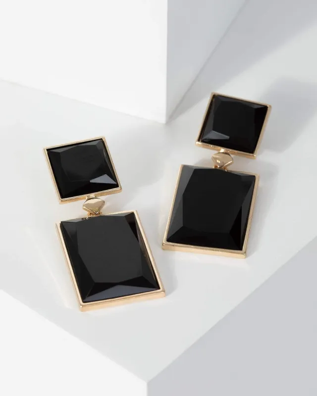 Black Drop Rectangle Statement Earrings sold by Collete Hayman