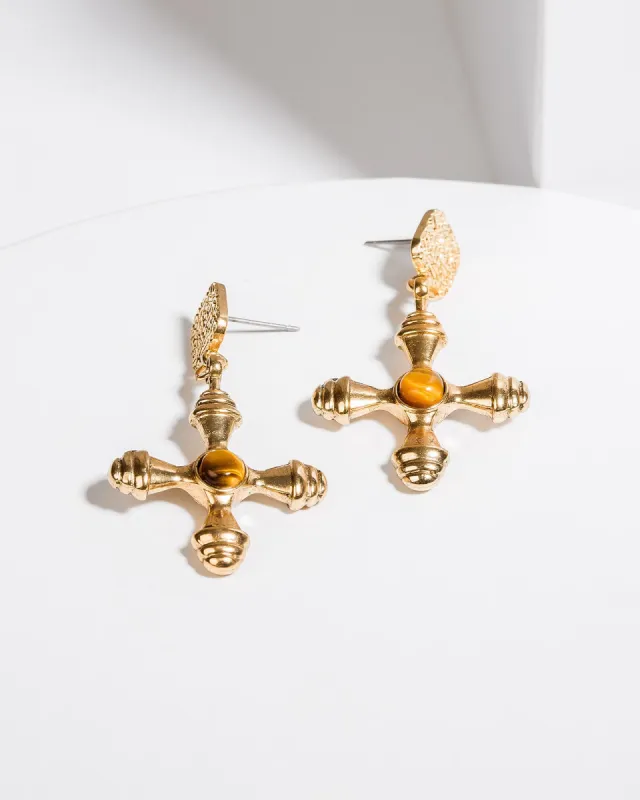 Brown Cross Drop Earrings sold by Collete Hayman