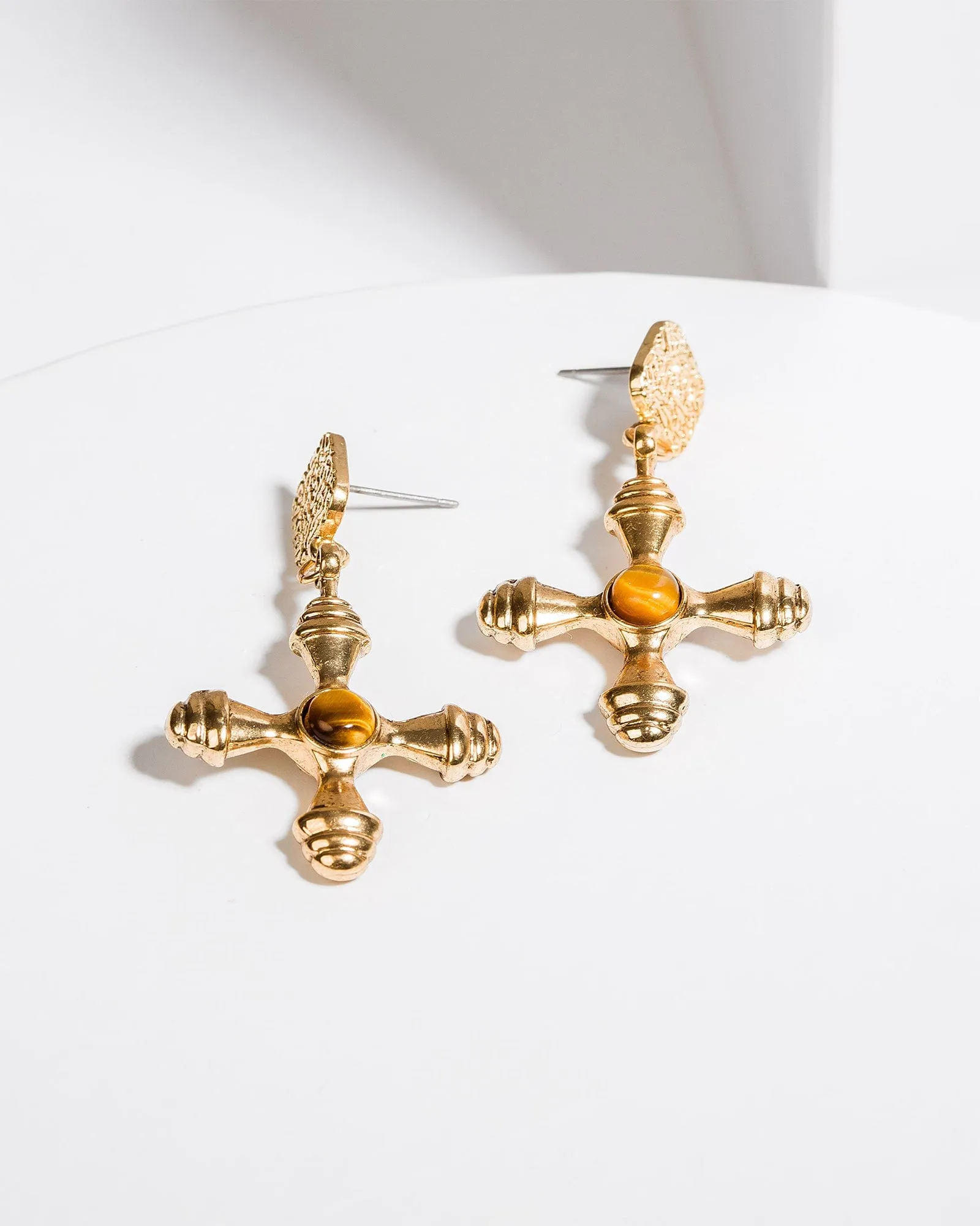 Brown Cross Drop Earrings sold by Collete Hayman