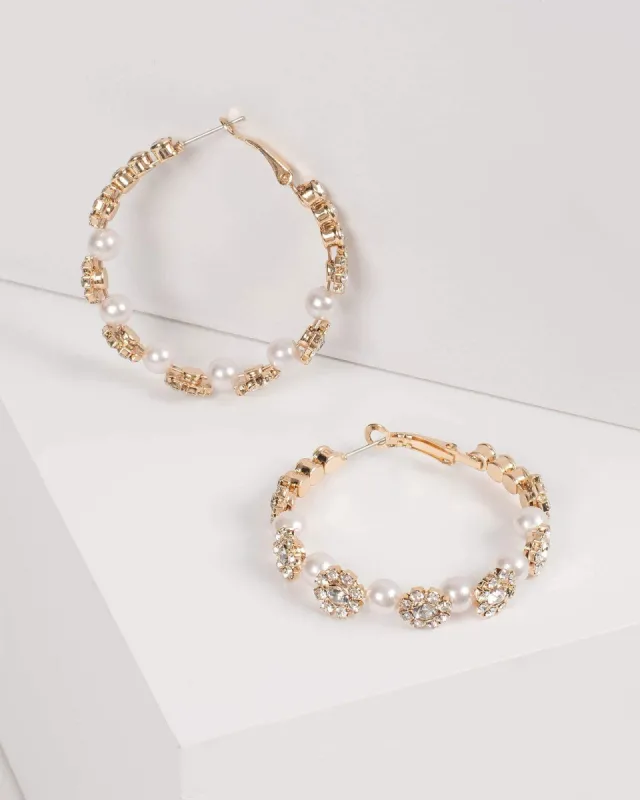 Diamante Flower Pearl Hoop Earrings sold by Collete Hayman