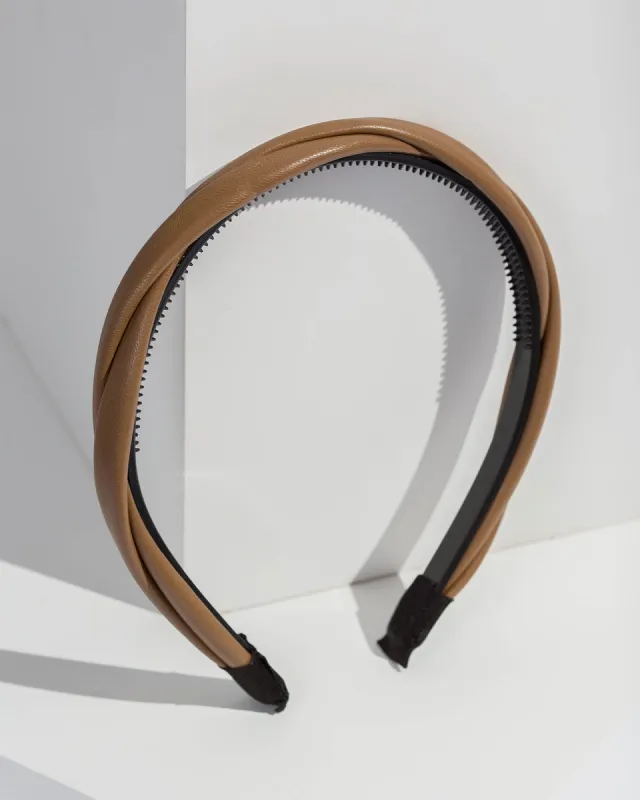 Brown Vegan Leather Look Twist Headband sold by Collete Hayman