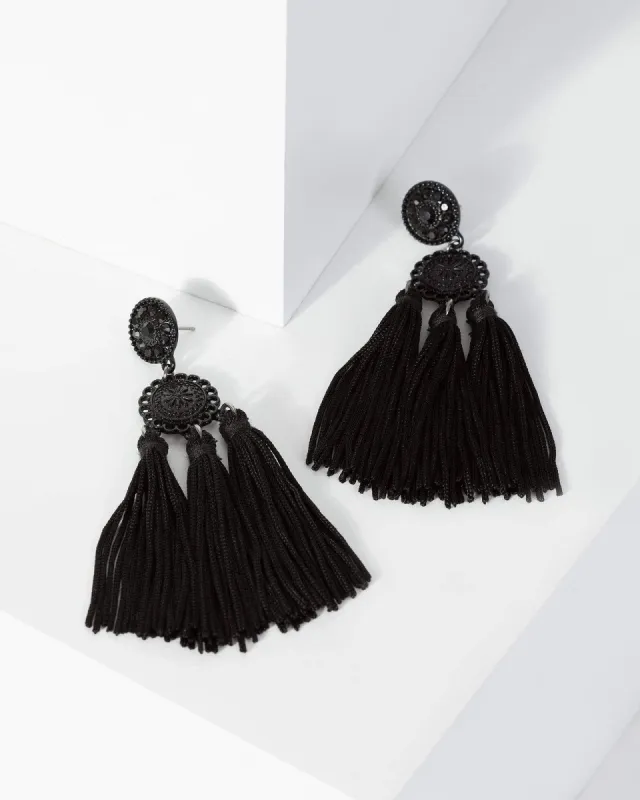 Black Tassel Crystal Drop Earrings sold by Collete Hayman