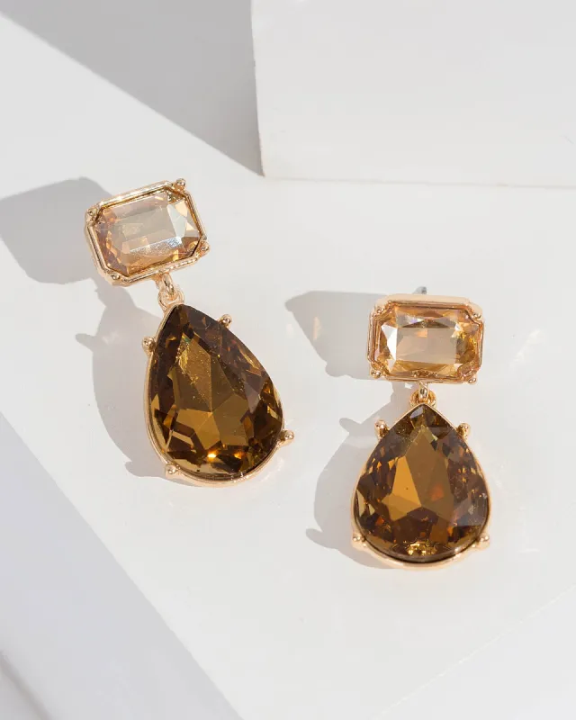 Brown Double Crystal Shape Drop Earrings sold by Collete Hayman