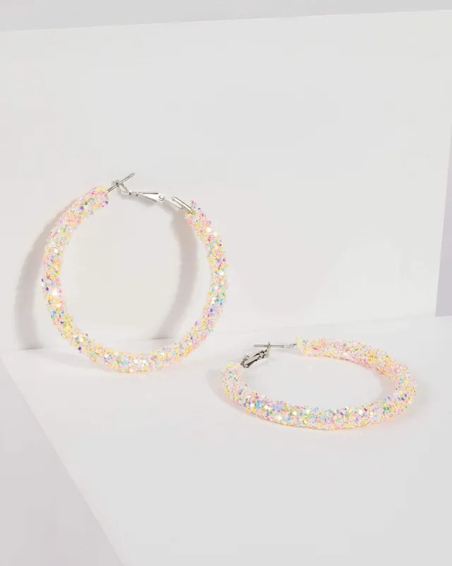 Pink Pastel Glitter Hoop Earrings sold by Collete Hayman