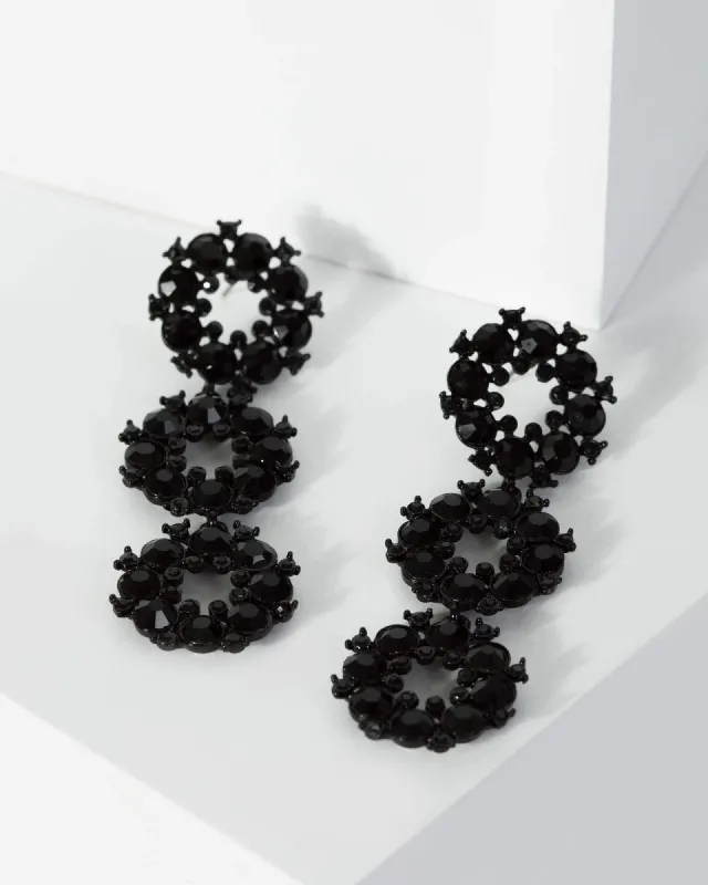 Black Crystal Circle Drop Earrings sold by Collete Hayman