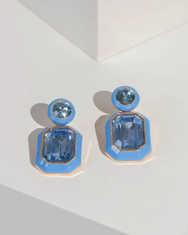 Blue Crystal Enamel Rectangle Earrings sold by Collete Hayman