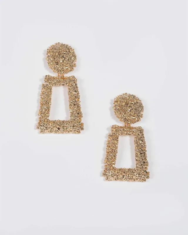Gold Large Textured Drop Earrings sold by Collete Hayman