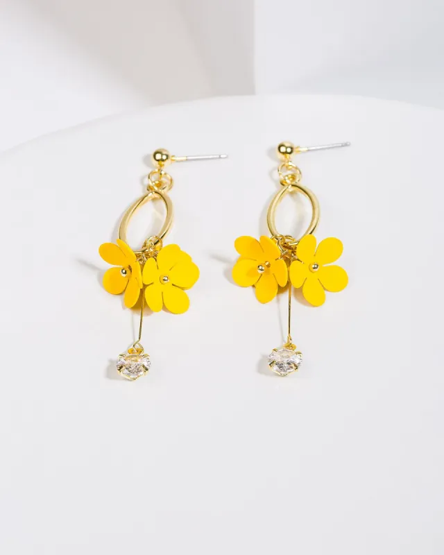Yellow Flowers & Crystal Drop Earrings sold by Collete Hayman