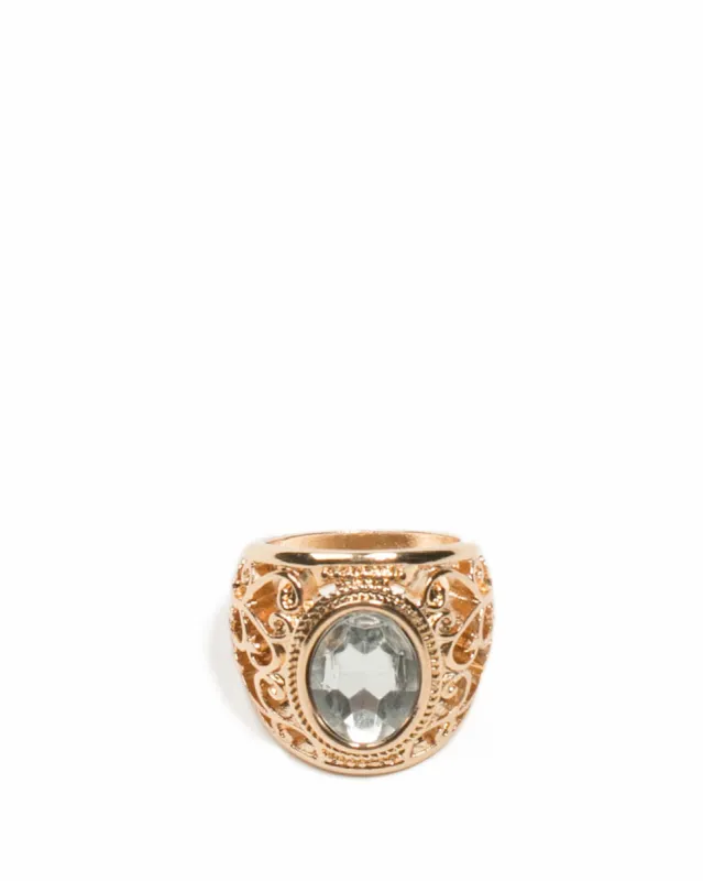 Gold Tone Sweet Filigree Cocktail Ring - Large sold by Collete Hayman