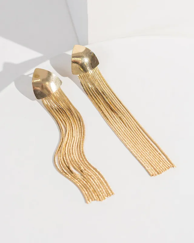 Gold Tassle Triangle Stud Earrings sold by Collete Hayman