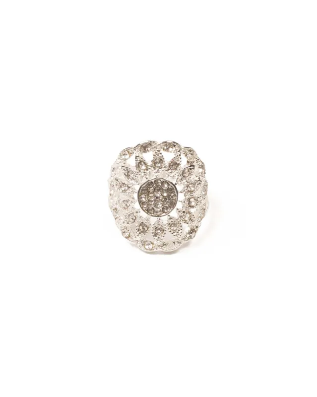 Crystal Silver Tone Diamante Round Filigree Ring - Medium sold by Collete Hayman