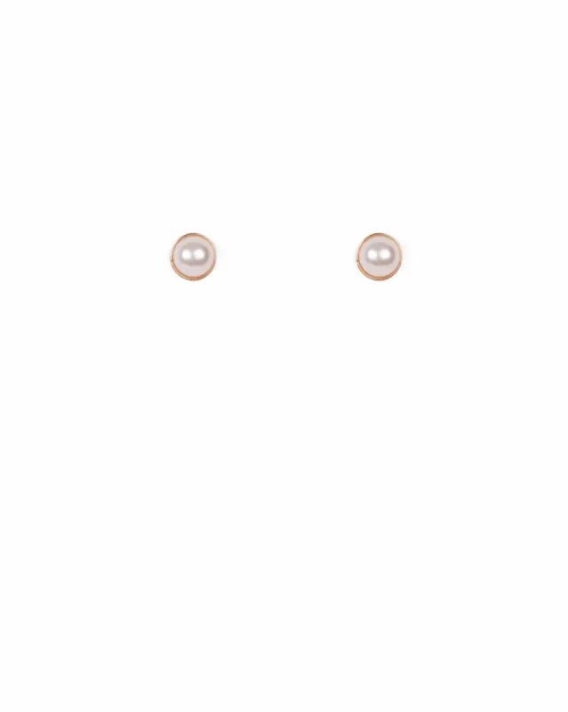 Ivory Gold Tone Simple Metal Set Pearl Earrings sold by Collete Hayman