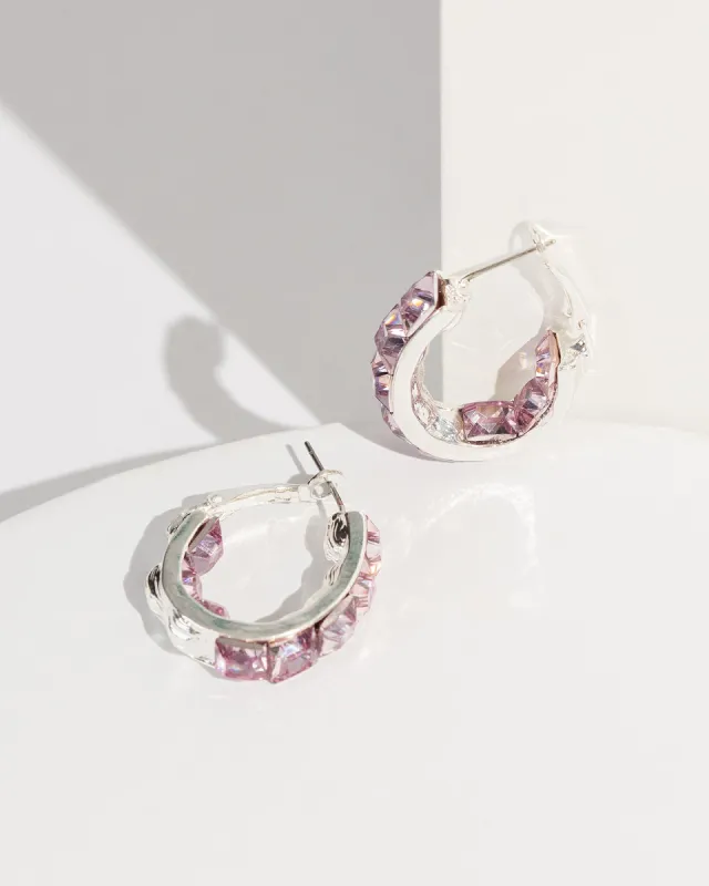 Purple Square Crystal Hoop Earrings sold by Collete Hayman
