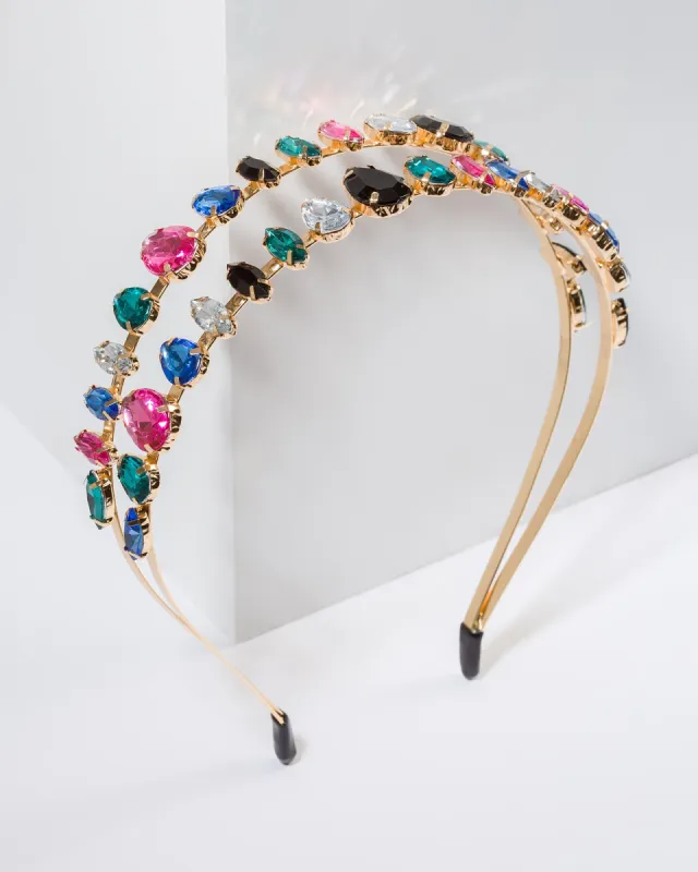 Multi Colour Double Row Crystal Headband sold by Collete Hayman