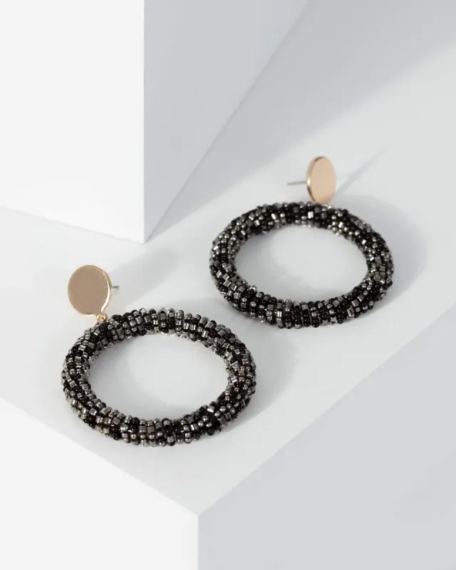 Black Beaded Circle Drop Earrings sold by Collete Hayman