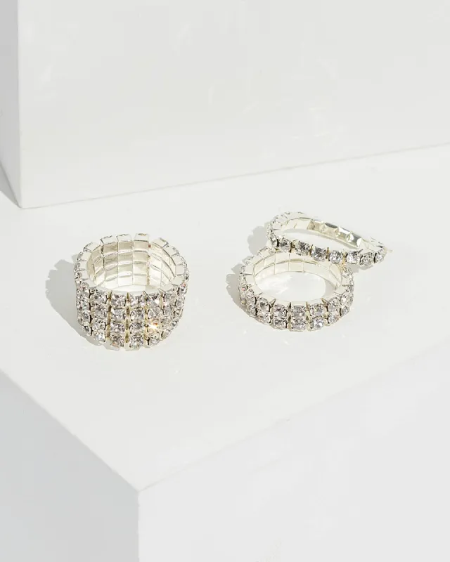 Silver Square Diamante Stretch Ring Multi Pack sold by Collete Hayman