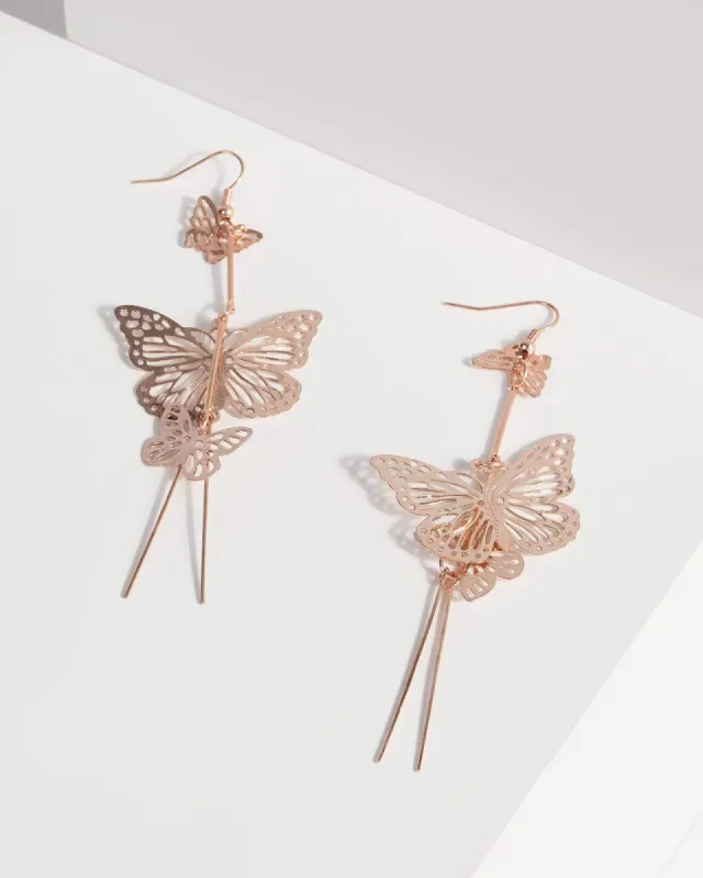 Rose Gold Drop Tassel Butterfly Earrings sold by Collete Hayman