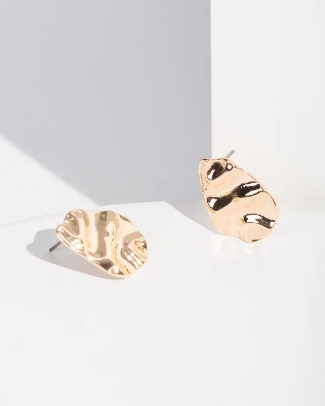 Gold Textured Oval Drop Stud Earrings sold by Collete Hayman